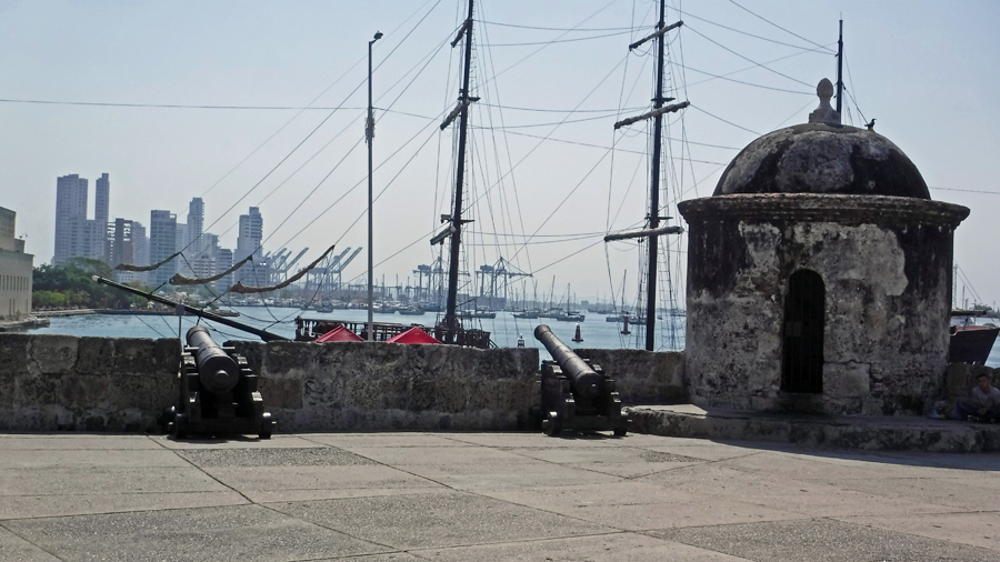 Looking out from the Southwest corner of the Walled City over Cartagena Harbor